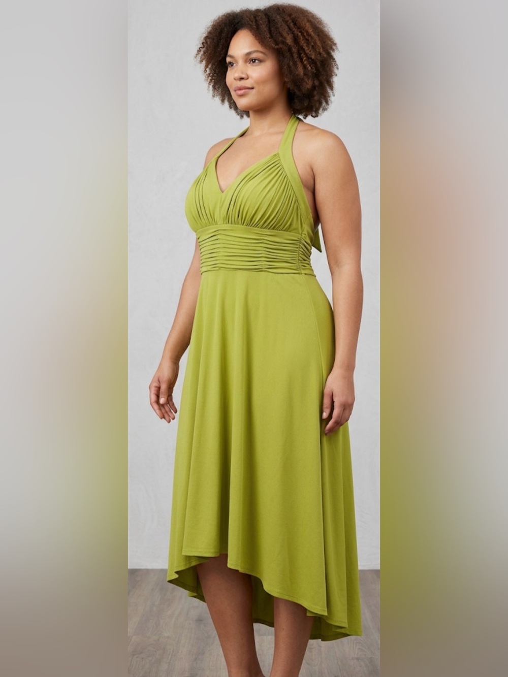 Signature by Sangria Olive One-Shoulder Halter Maxi Dress